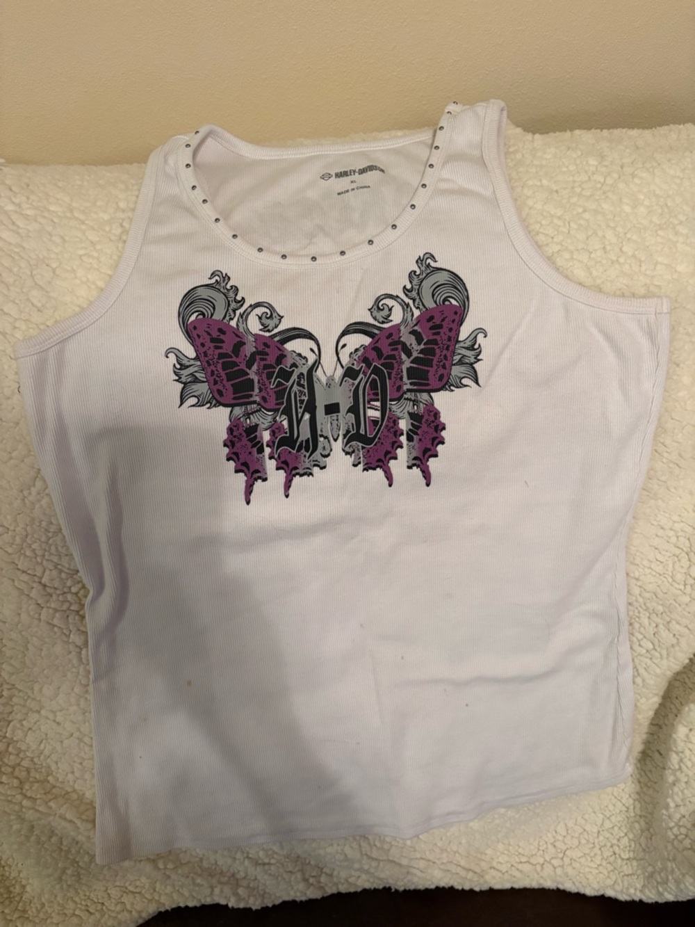 Genuine Harley-Davidson White Tank with Studded Scoop Neck